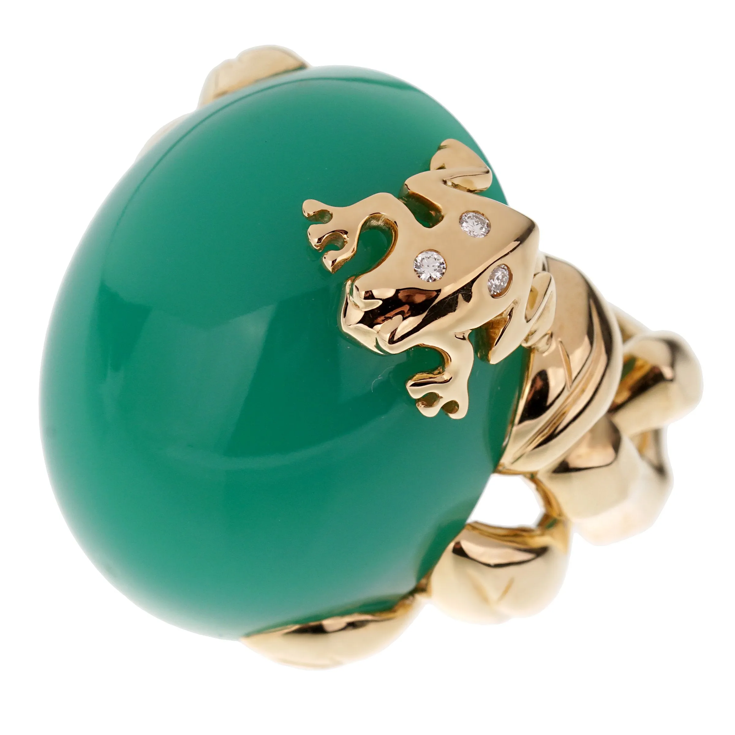 Dior Chrysoprase Diamond Yellow Gold Cocktail Ring Sz 6 1/4