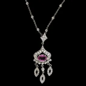 Doris Panos 18K White Gold Estate Pink Sapphire and Diamond Pendant Necklace