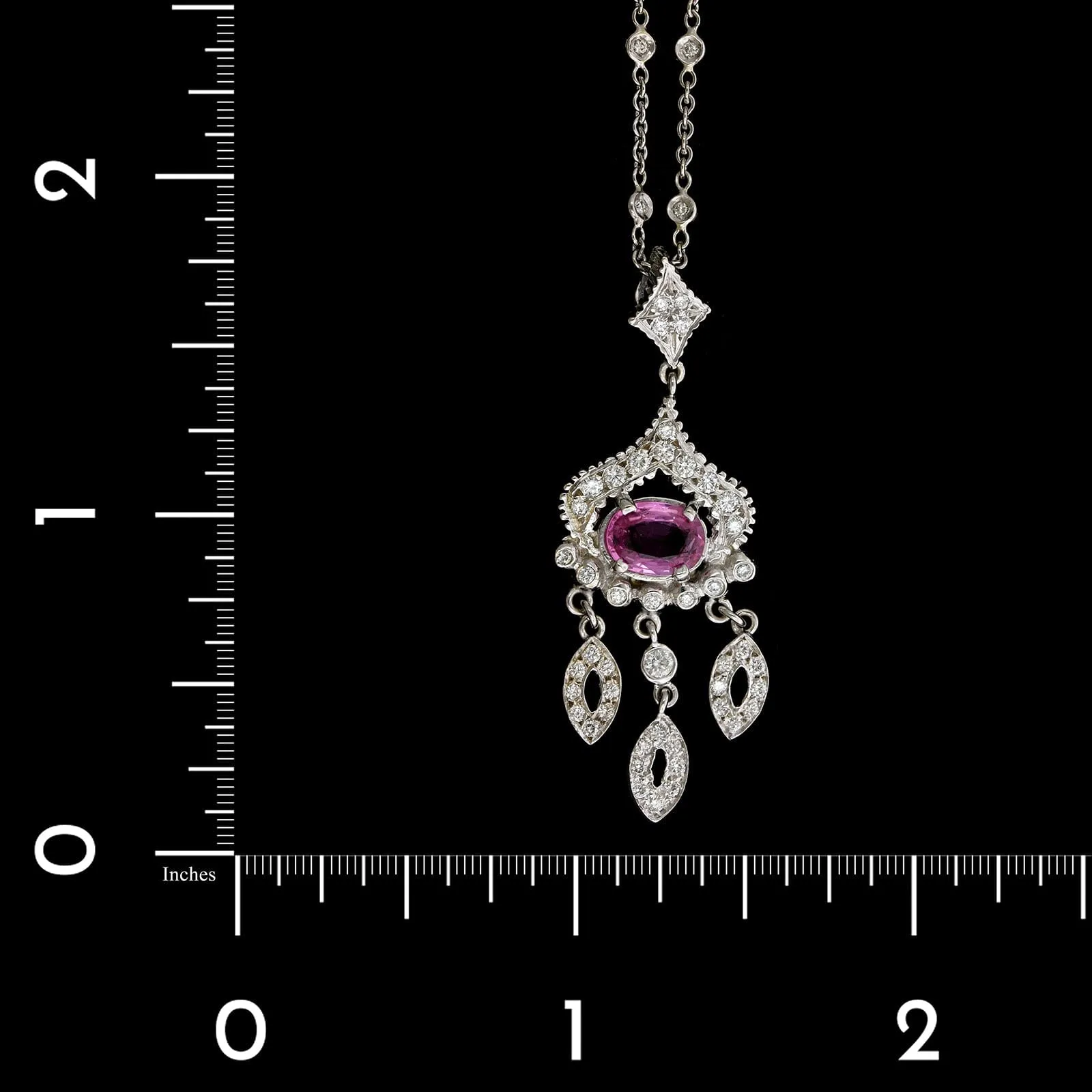 Doris Panos 18K White Gold Estate Pink Sapphire and Diamond Pendant Necklace