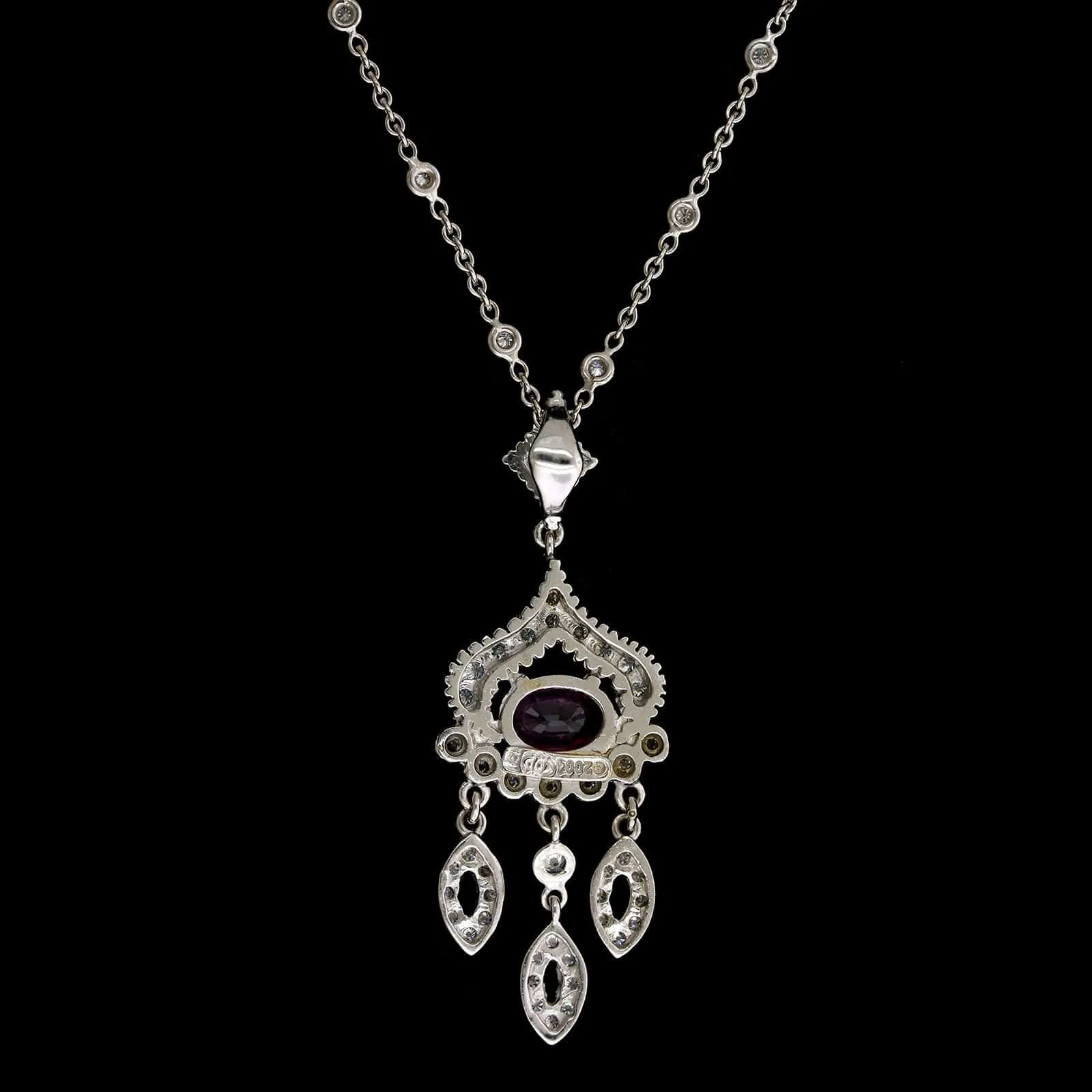 Doris Panos 18K White Gold Estate Pink Sapphire and Diamond Pendant Necklace