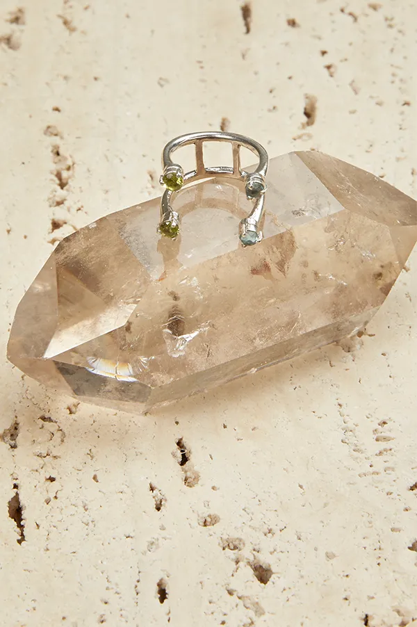 Double Wave Peridot & Aquamarine Ring