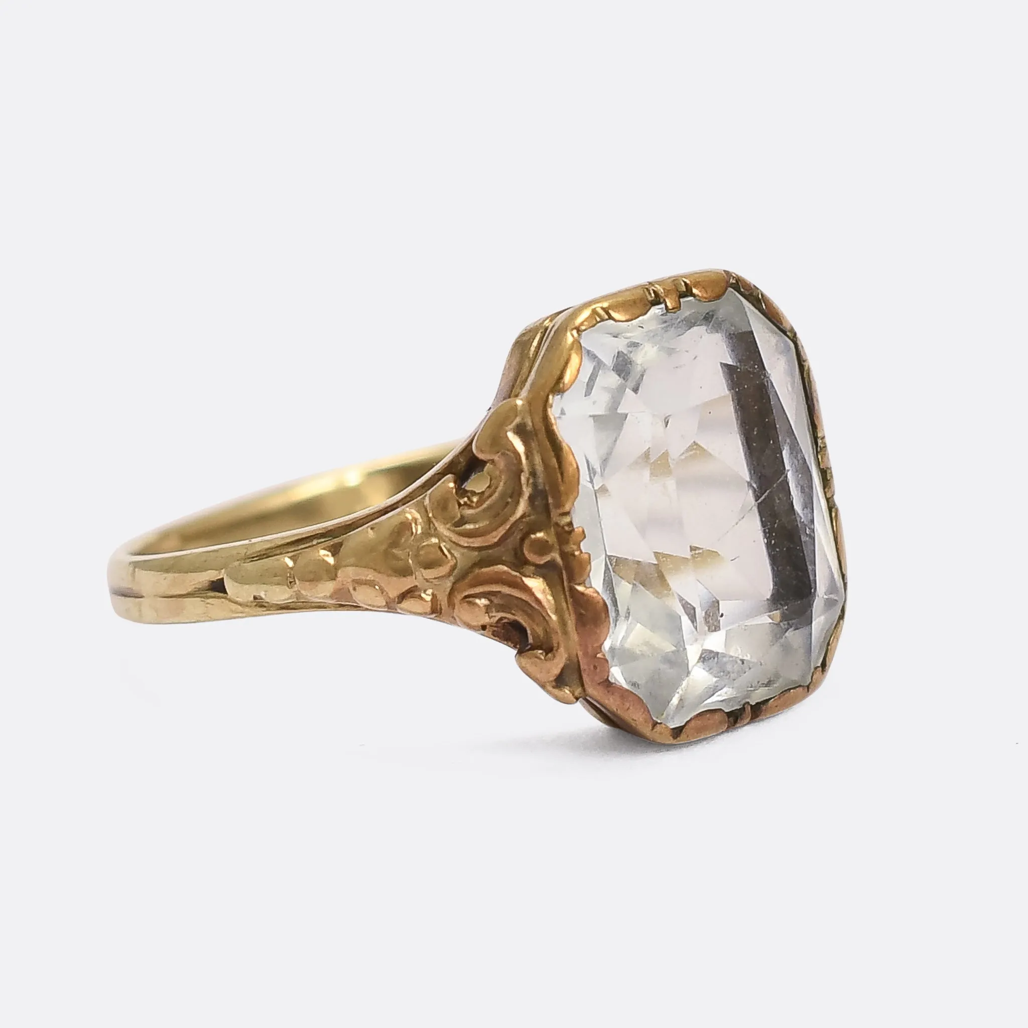 Edwardian 2.68ct Aquamarine Scrolled Shoulders Solitaire Ring