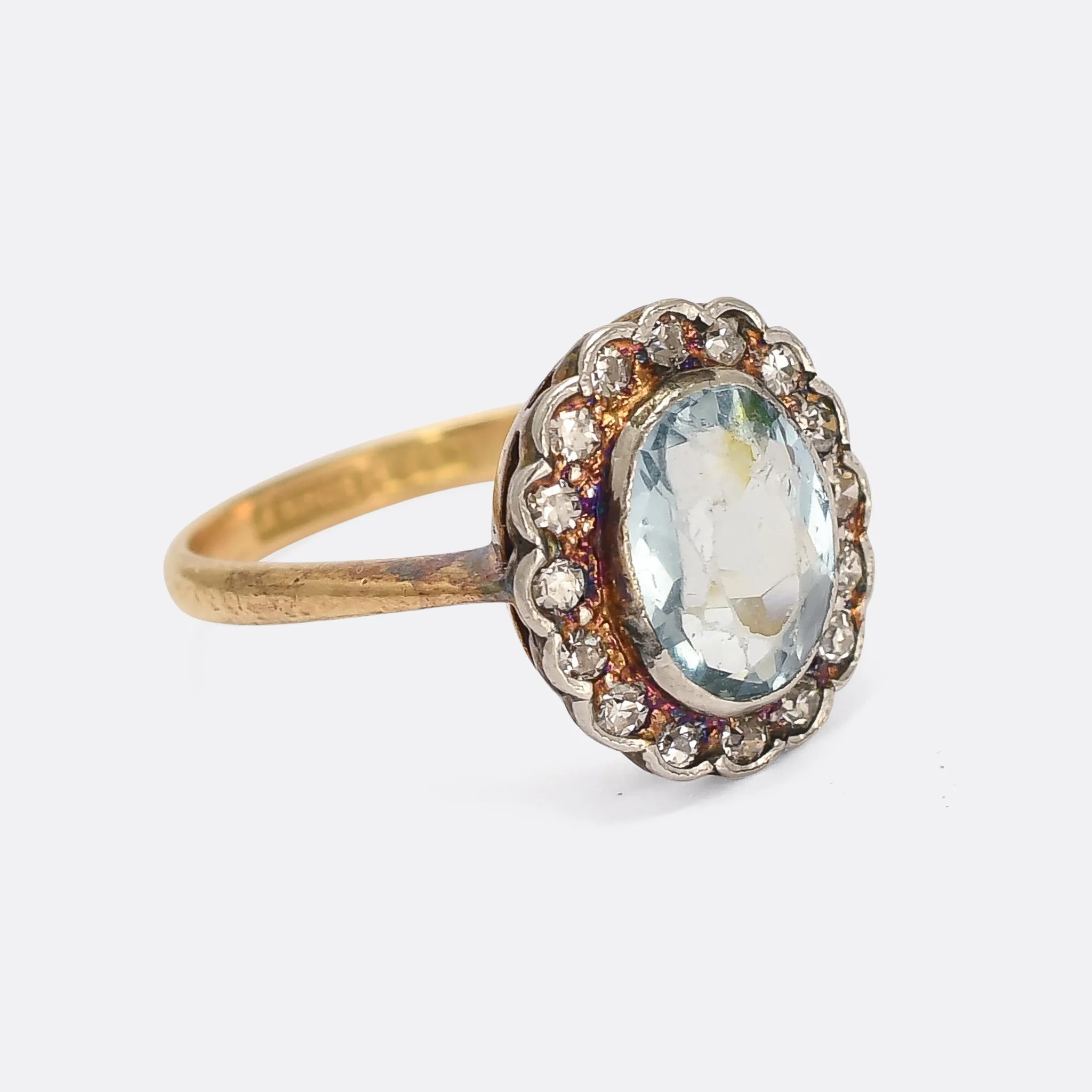 Edwardian Aquamarine & Diamond Flower Cluster Ring