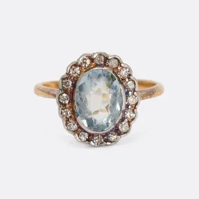 Edwardian Aquamarine & Diamond Flower Cluster Ring