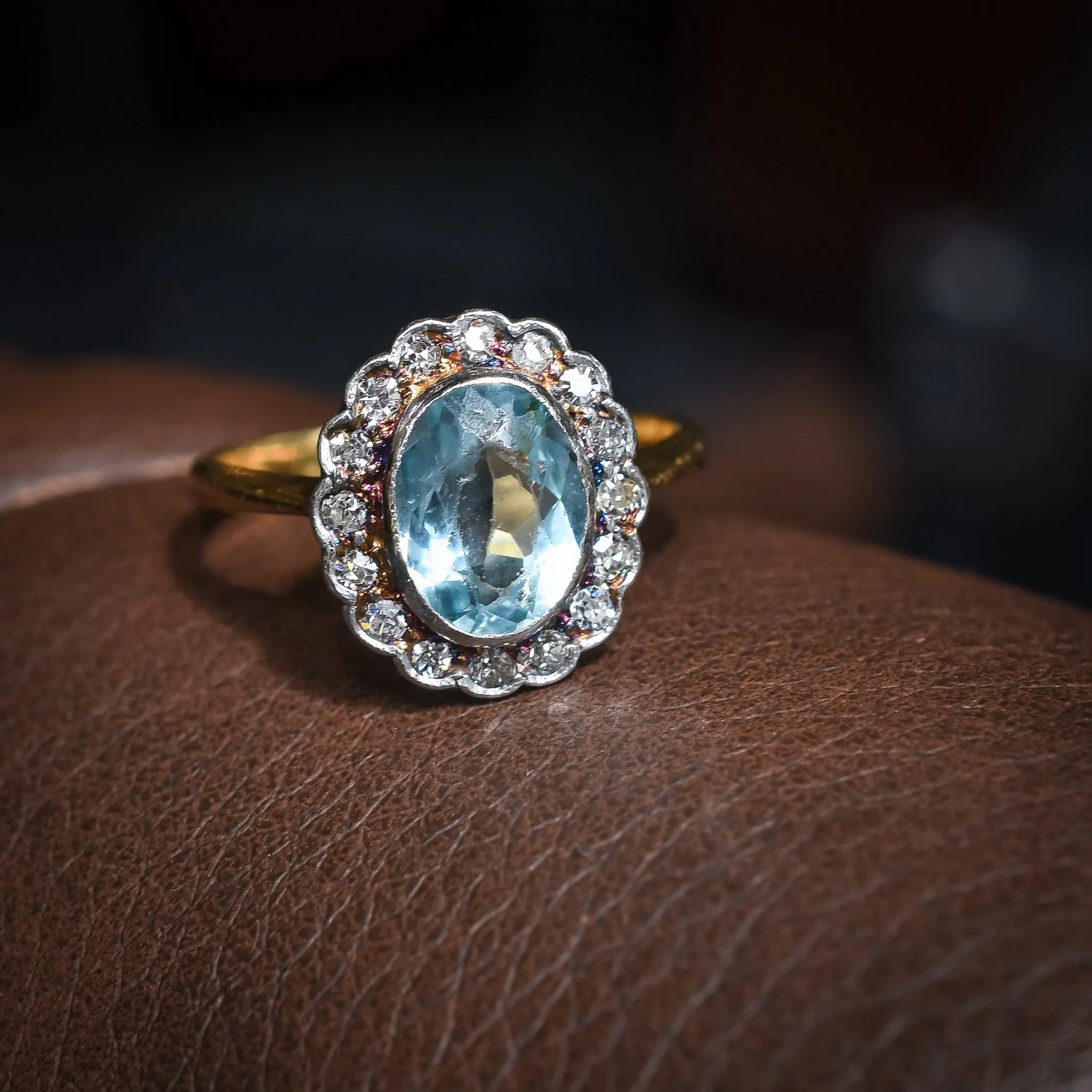 Edwardian Aquamarine & Diamond Flower Cluster Ring