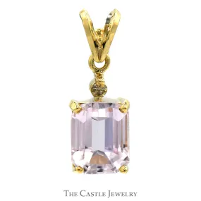 Emerald Cut Morganite Pendant with Diamond Accent in 14k Yellow Gold