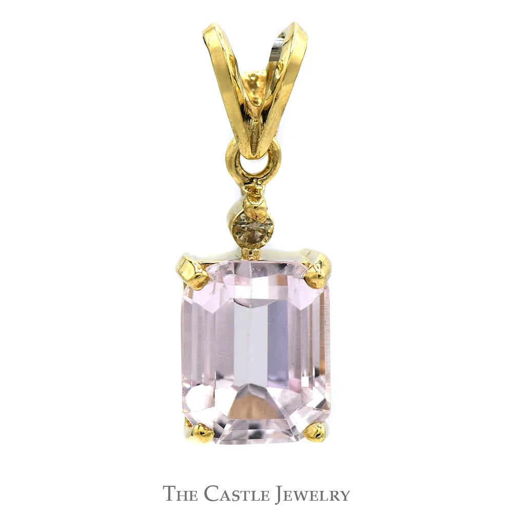 Emerald Cut Morganite Pendant with Diamond Accent in 14k Yellow Gold