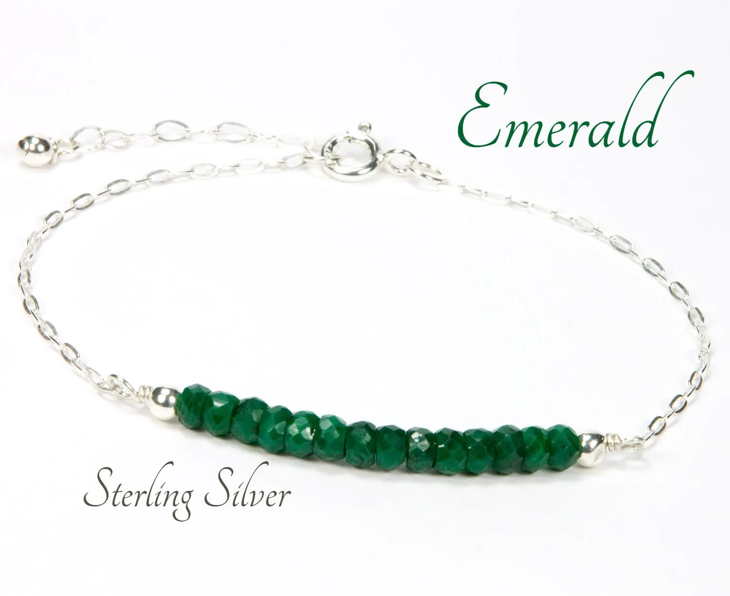 Emerald Gemstone Sterling Silver Bracelet