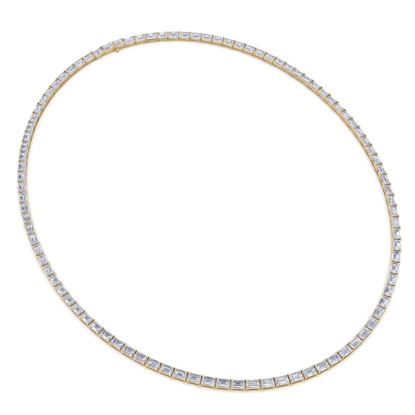 Emerald Shape East to West Natural Diamond Tennis Necklace 14K Solid Gold
