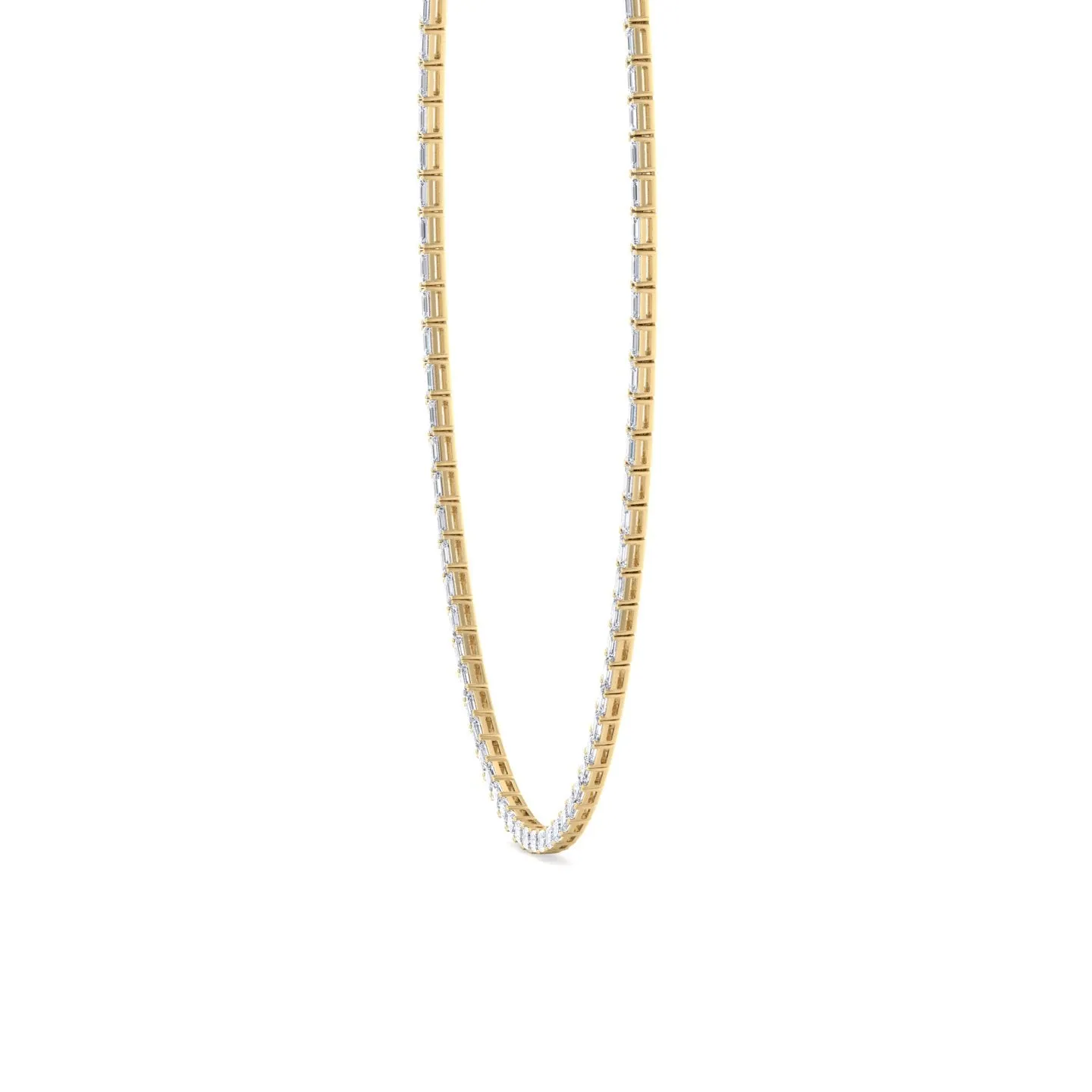 Emerald Shape East to West Natural Diamond Tennis Necklace 14K Solid Gold