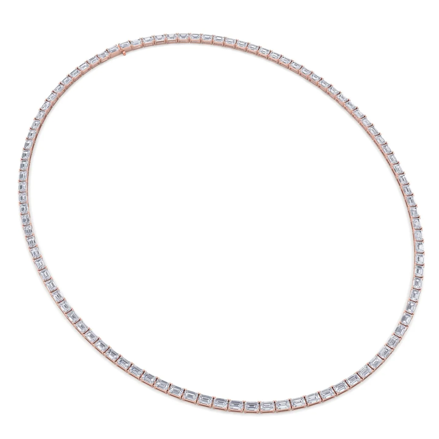 Emerald Shape East to West Natural Diamond Tennis Necklace 14K Solid Gold