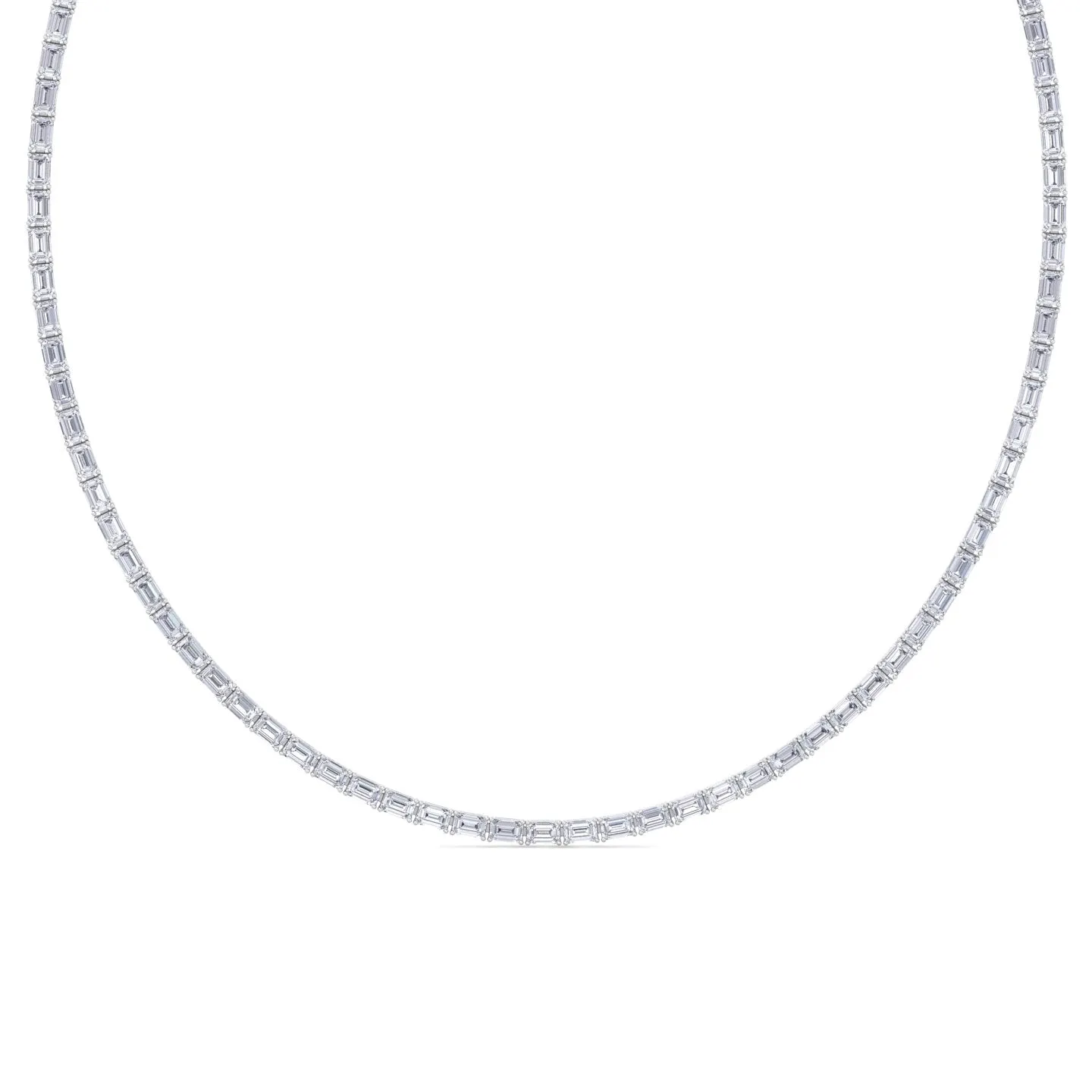 Emerald Shape East to West Natural Diamond Tennis Necklace 14K Solid Gold