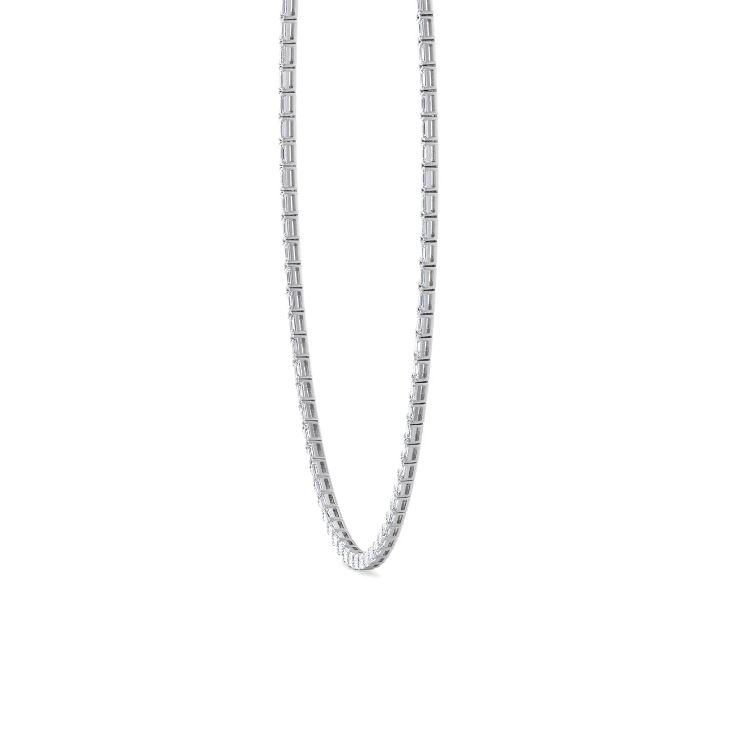 Emerald Shape East to West Natural Diamond Tennis Necklace 14K Solid Gold