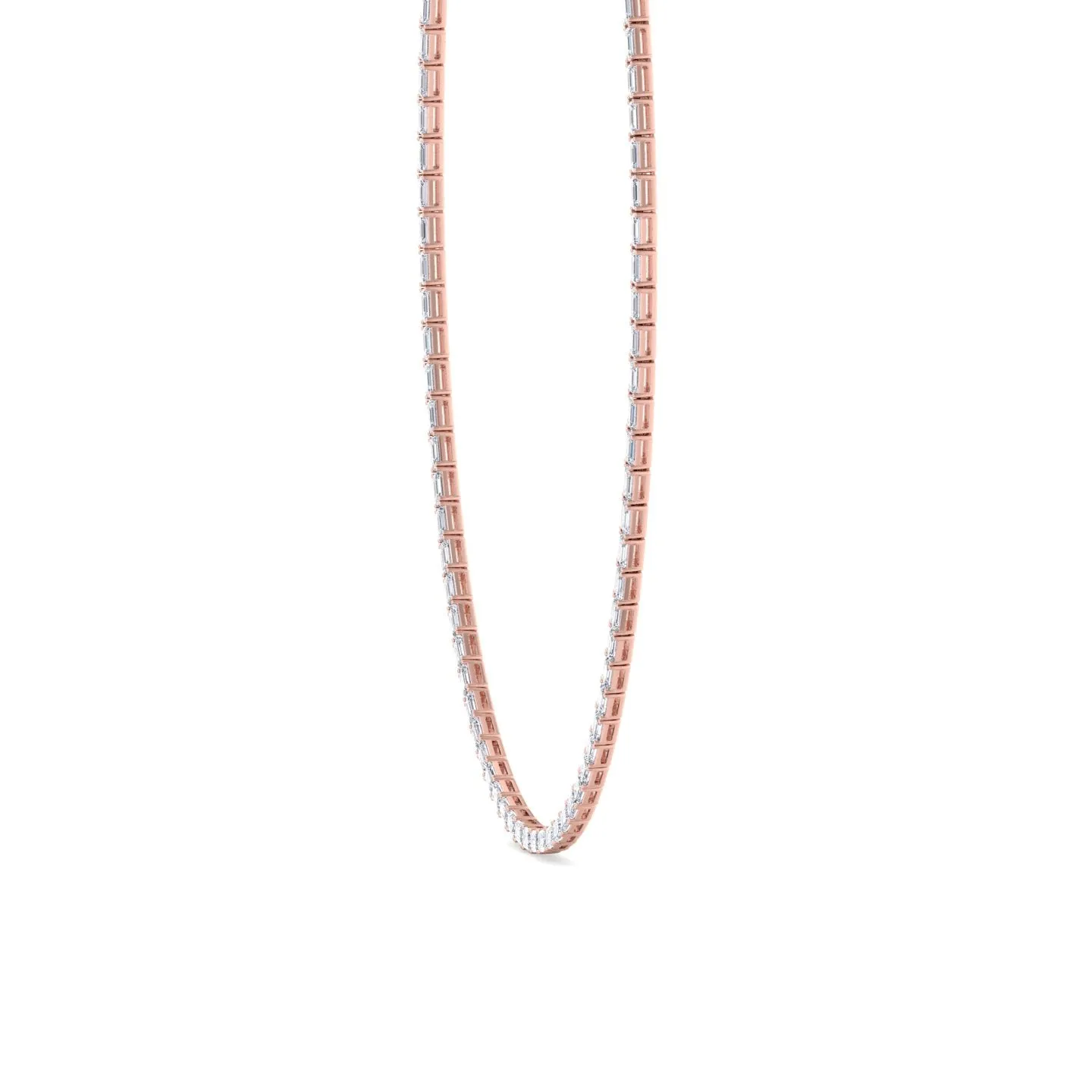 Emerald Shape East to West Natural Diamond Tennis Necklace 14K Solid Gold