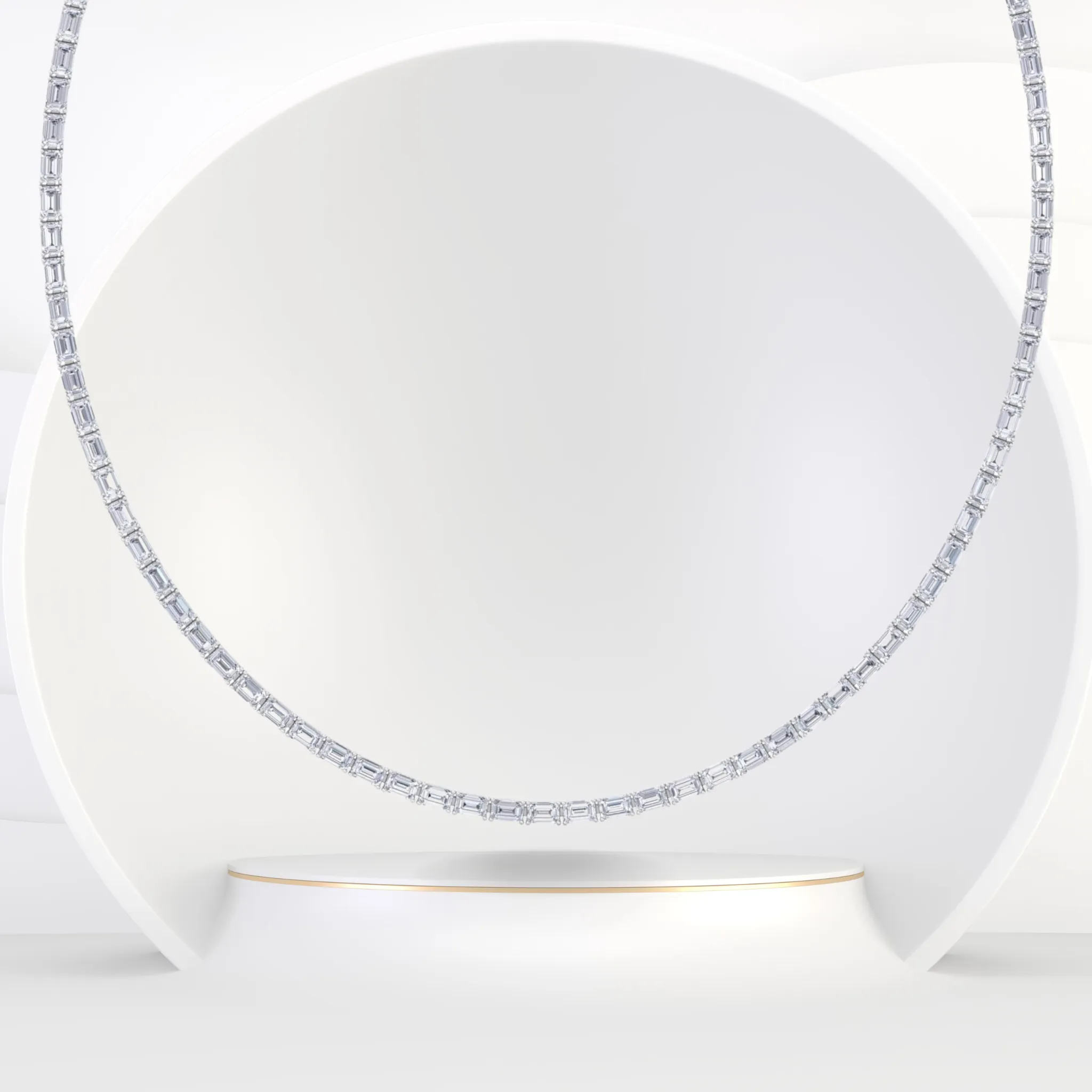 Emerald Shape East to West Natural Diamond Tennis Necklace 14K Solid Gold