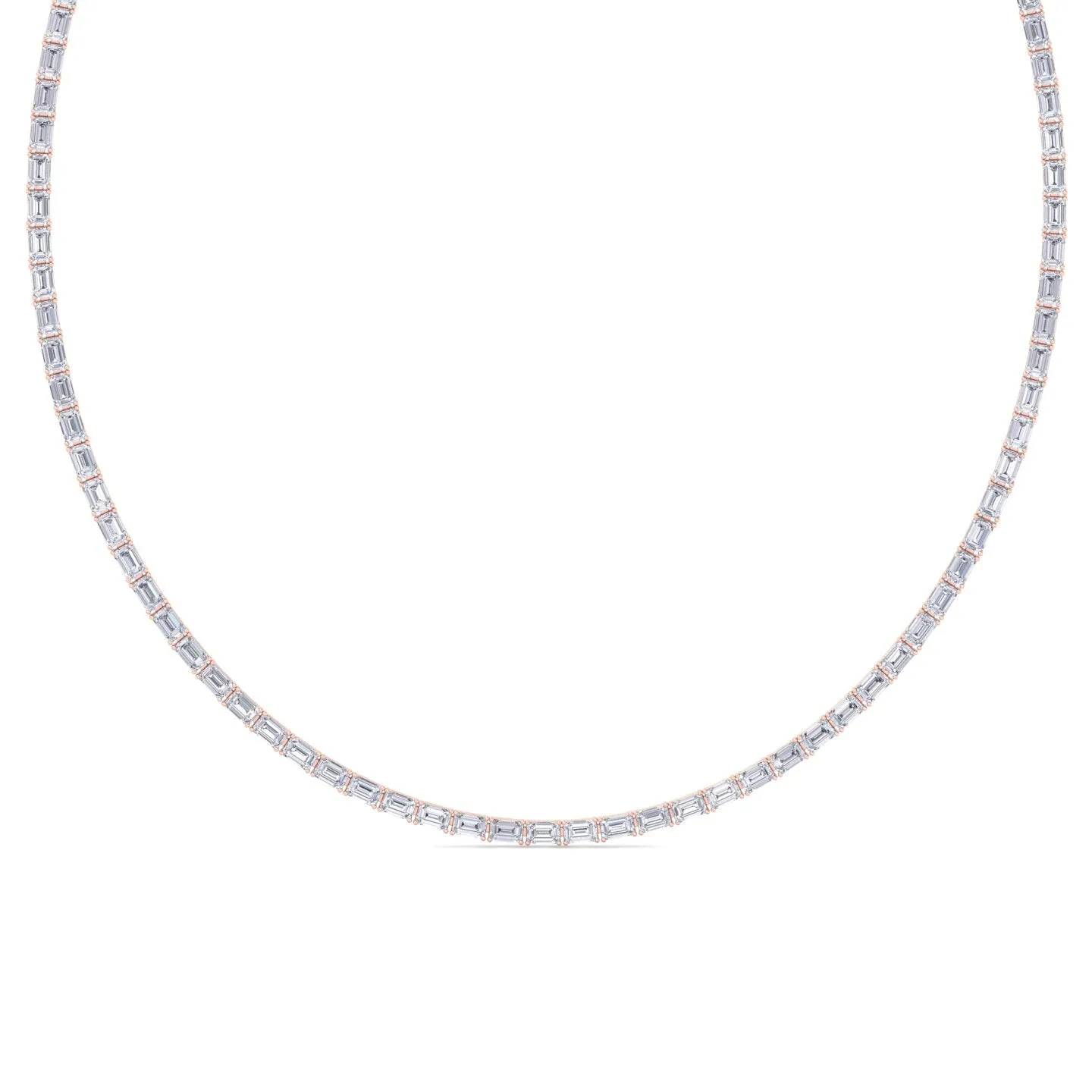Emerald Shape East to West Natural Diamond Tennis Necklace 14K Solid Gold