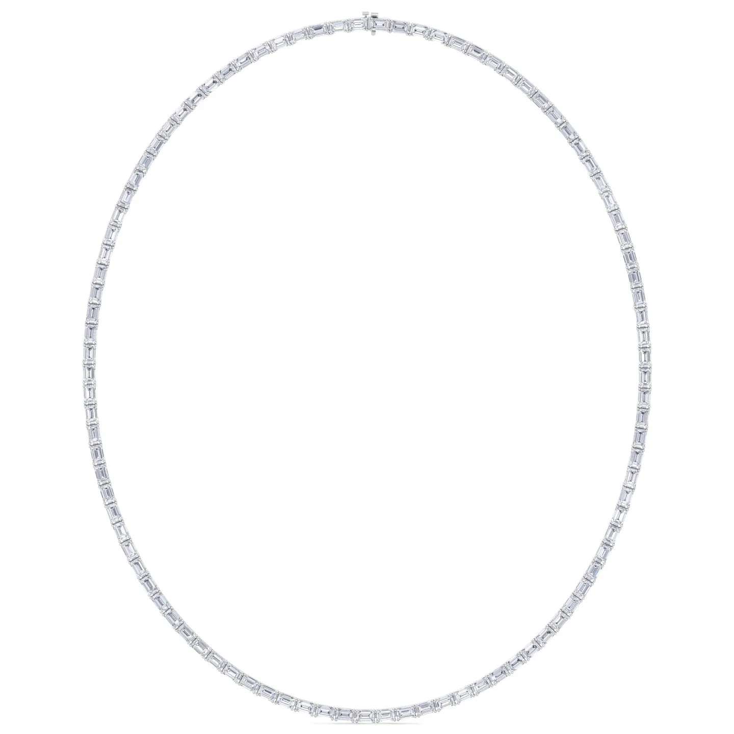 Emerald Shape East to West Natural Diamond Tennis Necklace 14K Solid Gold