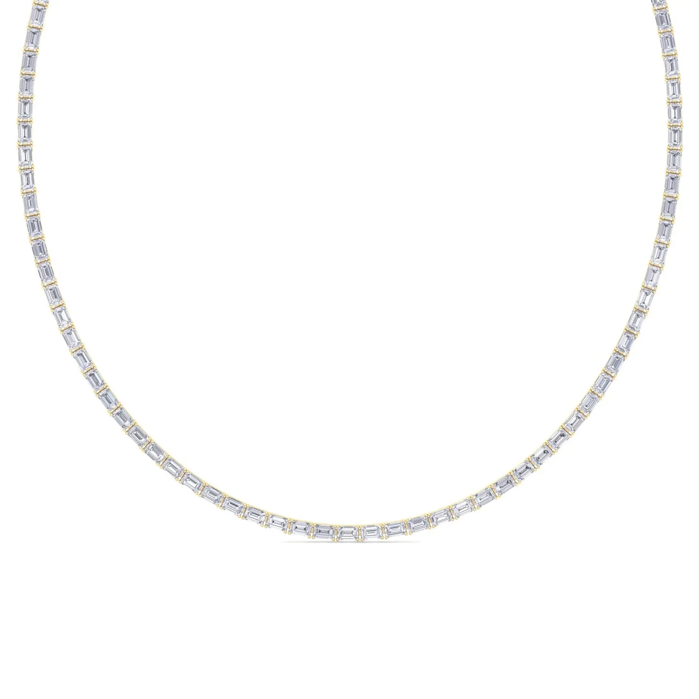 Emerald Shape East to West Natural Diamond Tennis Necklace 14K Solid Gold