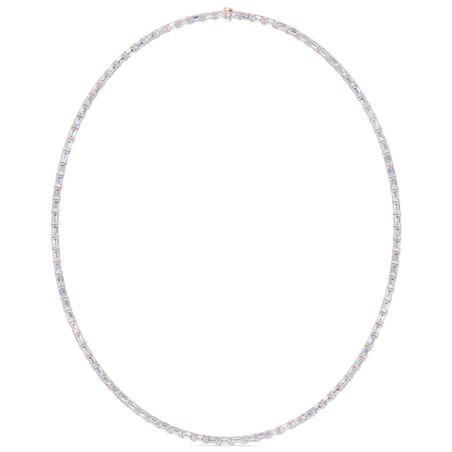 Emerald Shape East to West Natural Diamond Tennis Necklace 14K Solid Gold