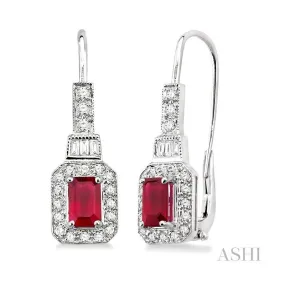 Emerald Shape Gemstone & Halo Diamond Earrings