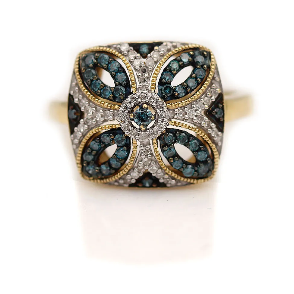 Estate 1980s Irradiated Blue Diamond Cocktail Ring