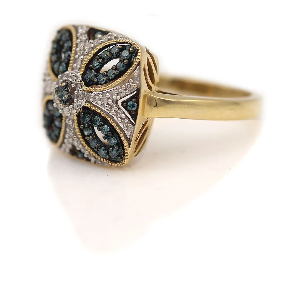 Estate 1980s Irradiated Blue Diamond Cocktail Ring