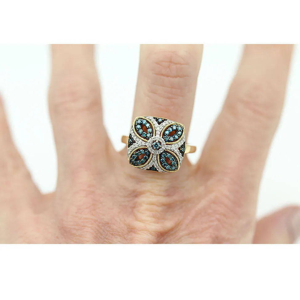 Estate 1980s Irradiated Blue Diamond Cocktail Ring