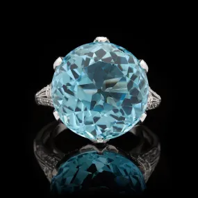 Estate Aquamarine & Diamond Cocktail Ring, Circa 1950-60s