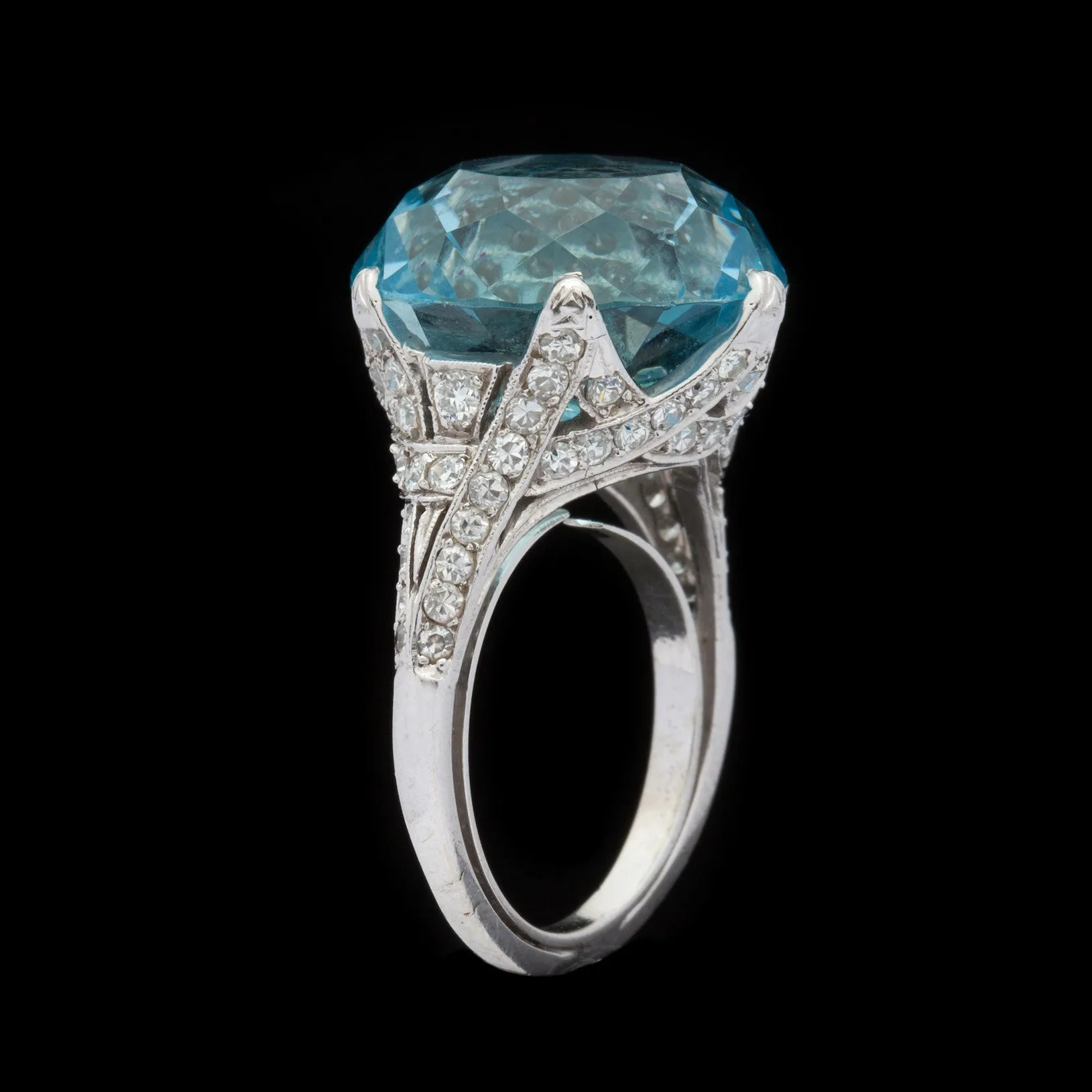 Estate Aquamarine & Diamond Cocktail Ring, Circa 1950-60s