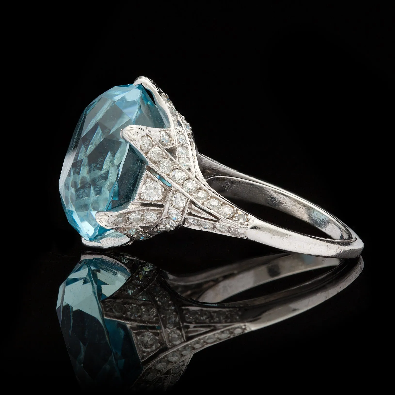 Estate Aquamarine & Diamond Cocktail Ring, Circa 1950-60s