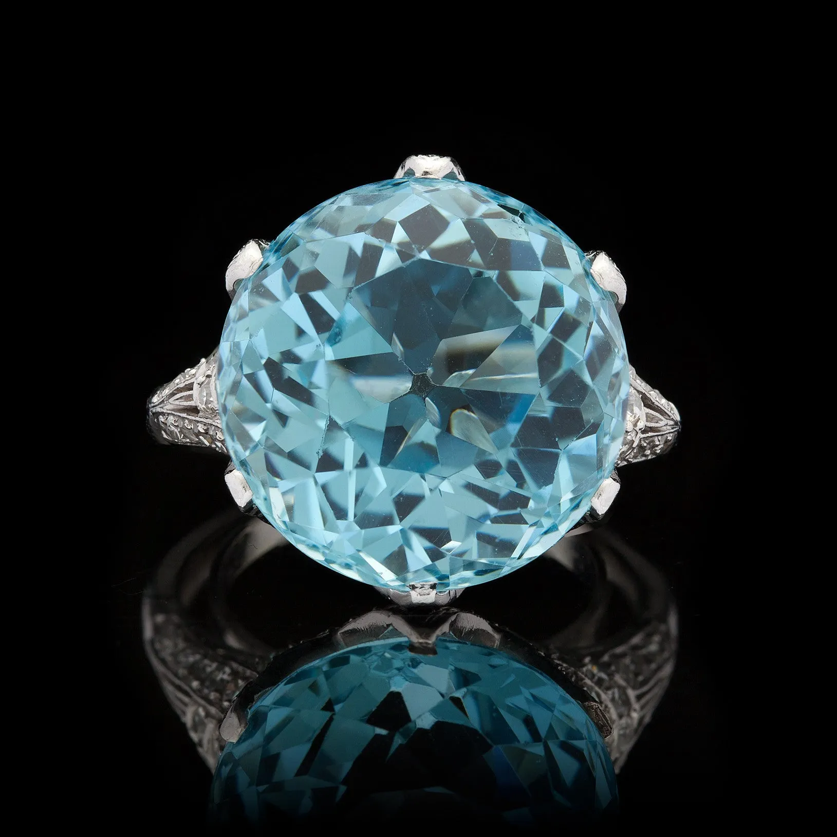 Estate Aquamarine & Diamond Cocktail Ring, Circa 1950-60s