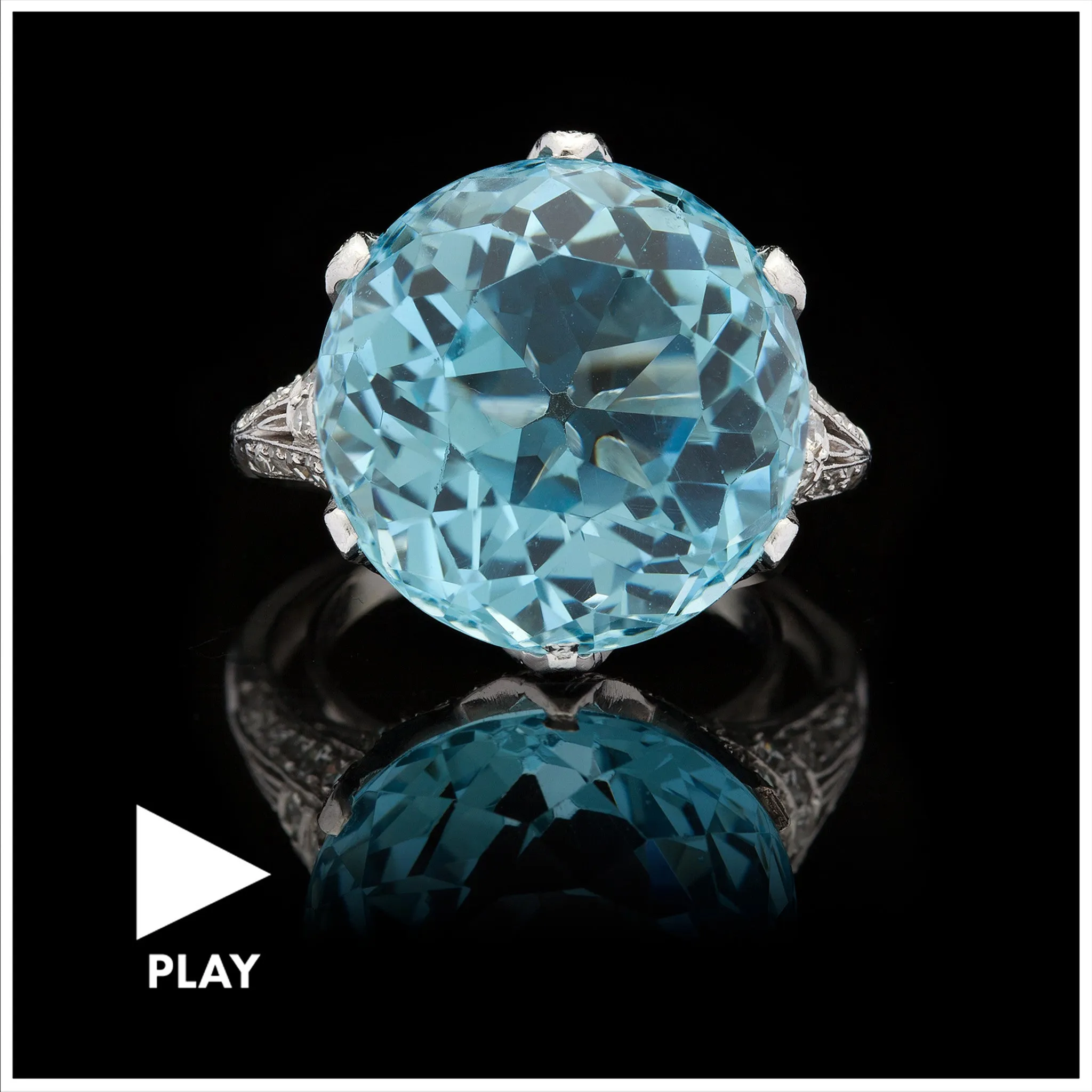 Estate Aquamarine & Diamond Cocktail Ring, Circa 1950-60s