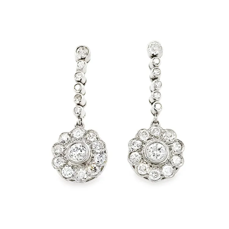 Estate Art Deco Diamond Earrings, Platinum