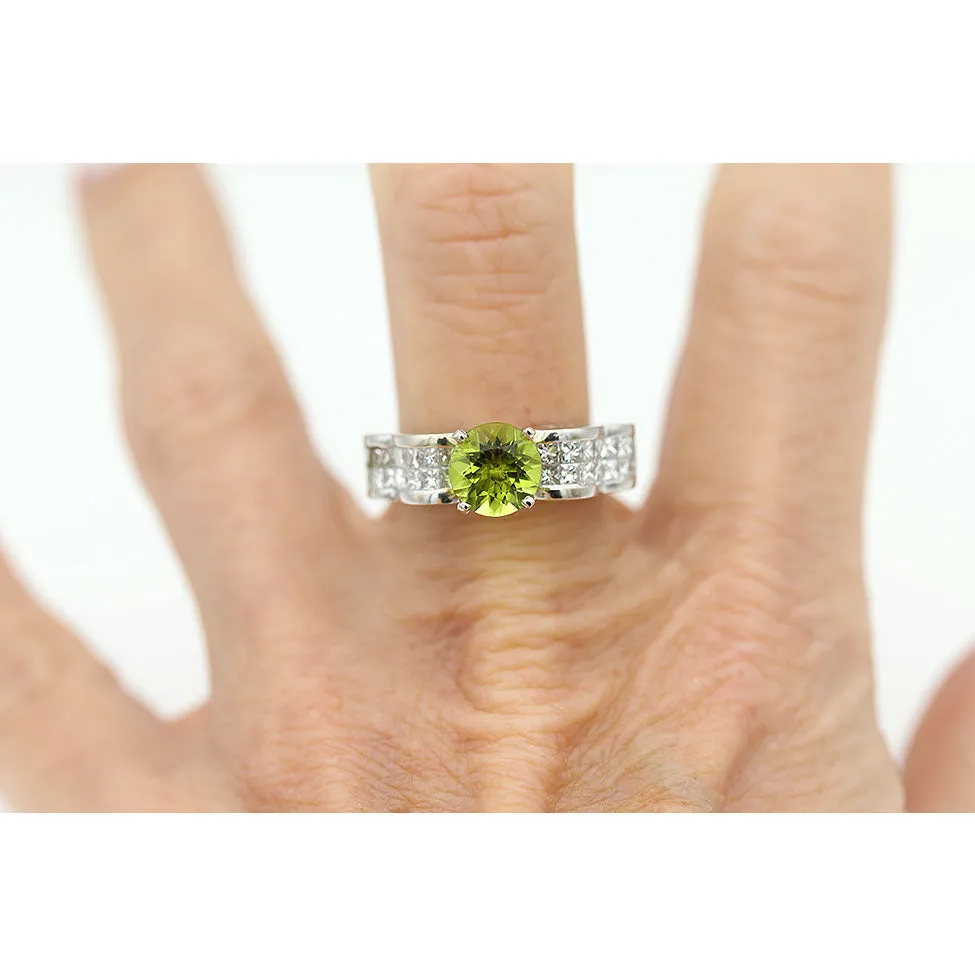 Estate Peridot and Princess Cut Diamond Engagement Ring 1.60 Ct