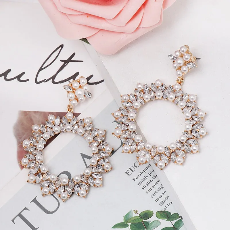 Fashion Multi Glass Rhinestone Round Dangle Earring Women