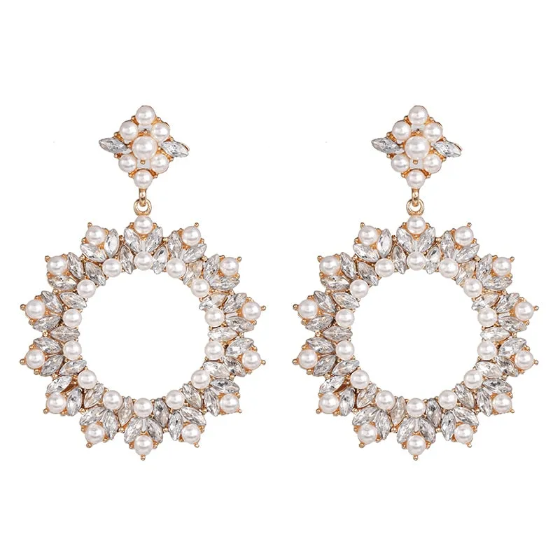Fashion Multi Glass Rhinestone Round Dangle Earring Women
