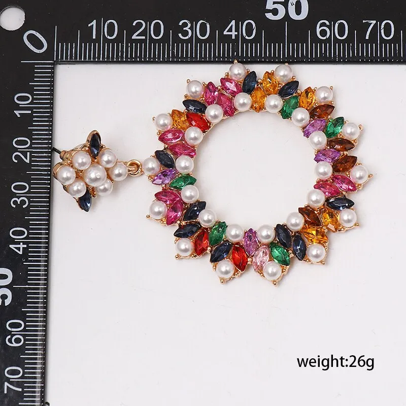 Fashion Multi Glass Rhinestone Round Dangle Earring Women