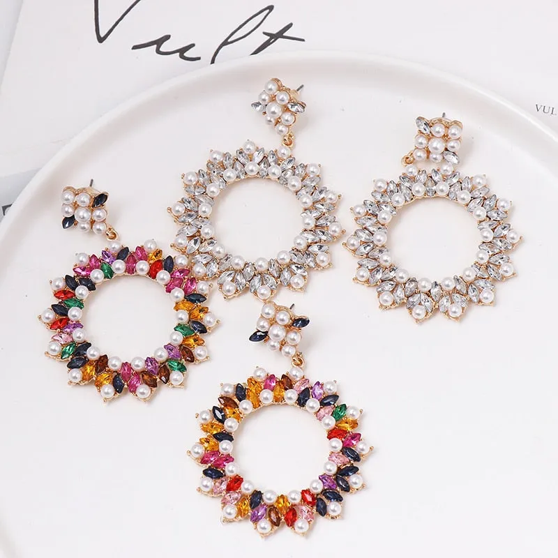 Fashion Multi Glass Rhinestone Round Dangle Earring Women