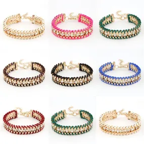 Fashion Retro Vintage Lady Alloy Metal Jewelry Braided Rope CZ Diamond Crystal Bracelets & Bangles Summer Style Jewelry
