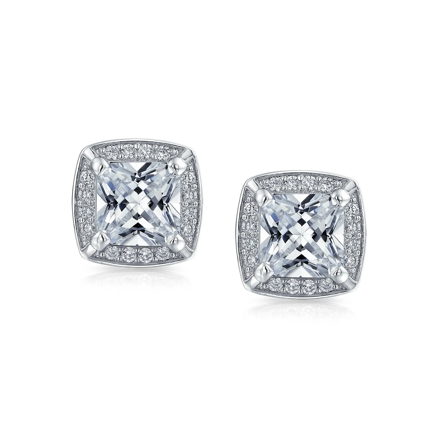 Fashion Square Cushion Cut CZ Stud Earrings Simulated Ruby Rose Gold Options