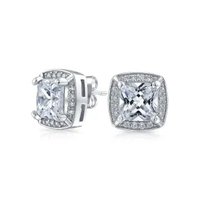 Fashion Square Cushion Cut CZ Stud Earrings Simulated Ruby Rose Gold Options