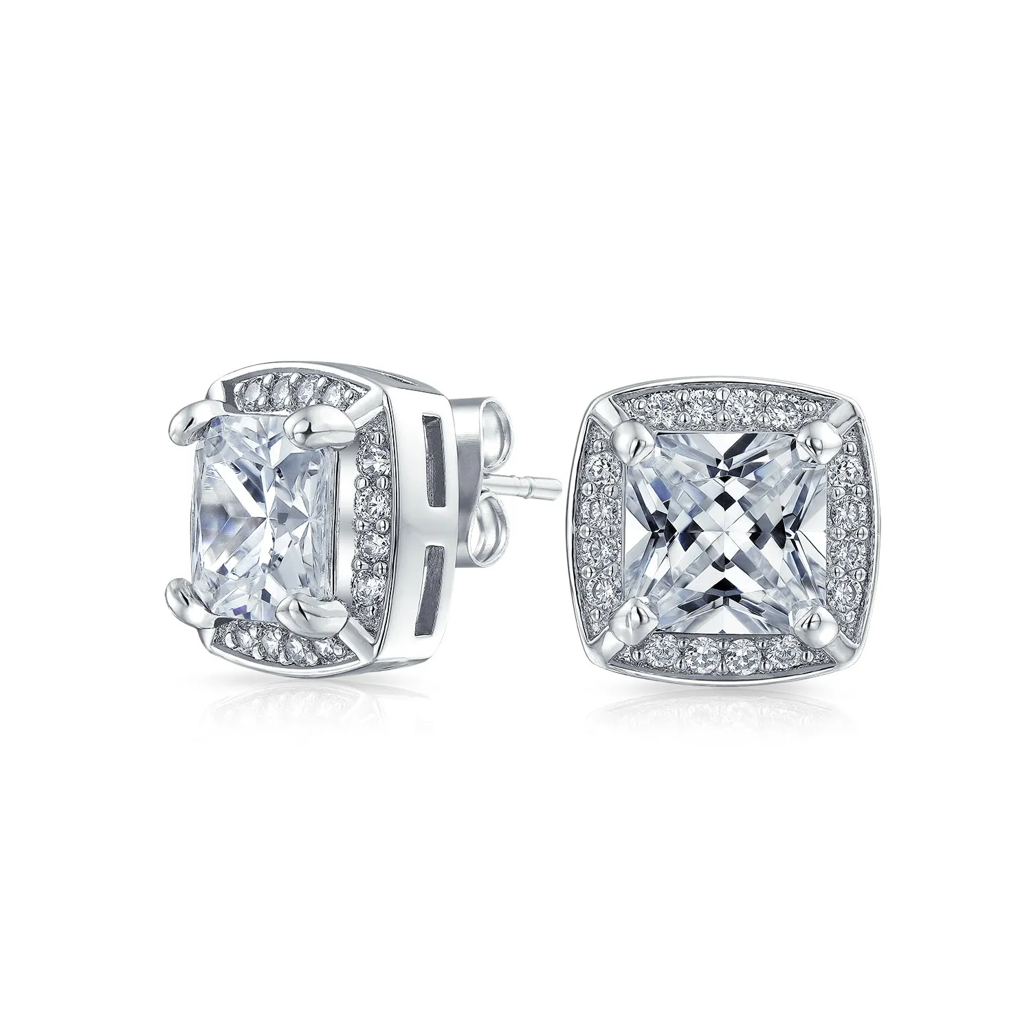 Fashion Square Cushion Cut CZ Stud Earrings Simulated Ruby Rose Gold Options