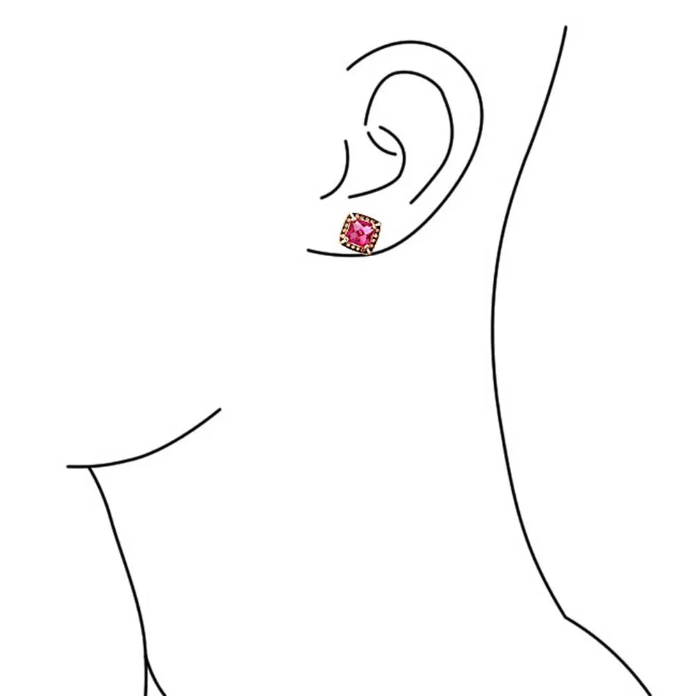 Fashion Square Cushion Cut CZ Stud Earrings Simulated Ruby Rose Gold Options