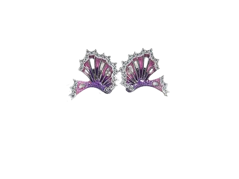 Fish Fin Purple Enamel Silver Stud Earrings