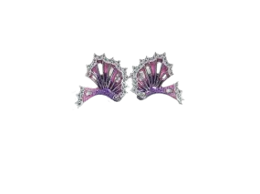 Fish Fin Purple Enamel Silver Stud Earrings