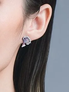 Fish Fin Purple Enamel Silver Stud Earrings
