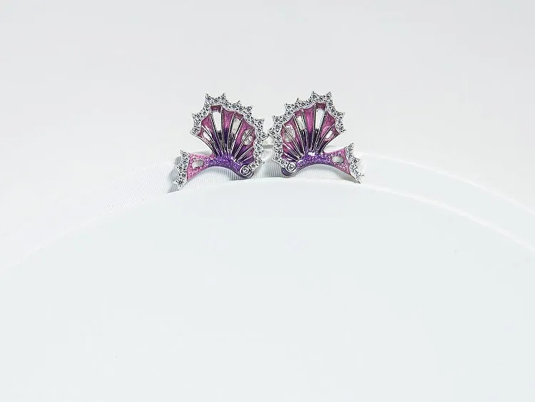 Fish Fin Purple Enamel Silver Stud Earrings