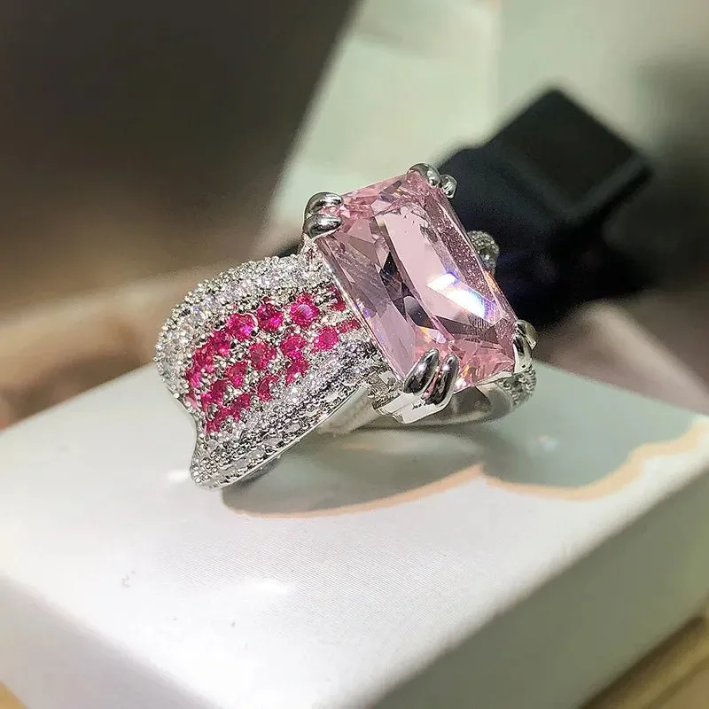 Four-claw Pink Gemstone Ring Women party birthday Jewelry