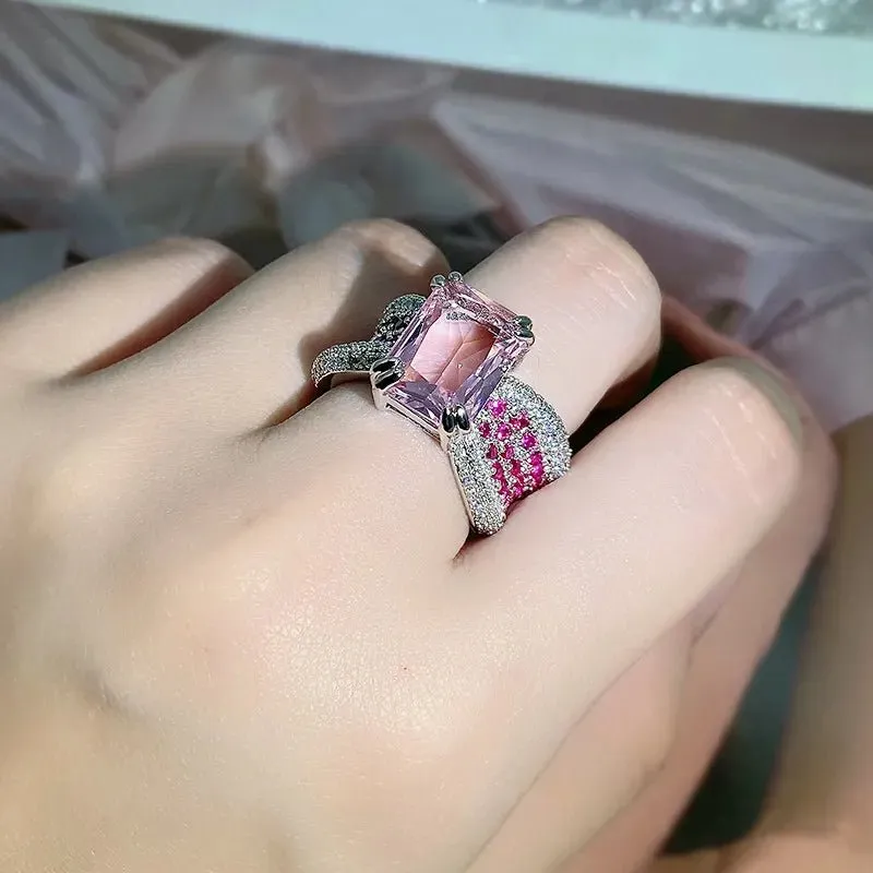 Four-claw Pink Gemstone Ring Women party birthday Jewelry