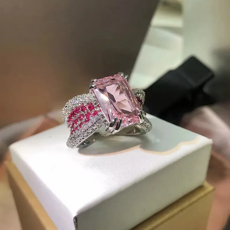 Four-claw Pink Gemstone Ring Women party birthday Jewelry